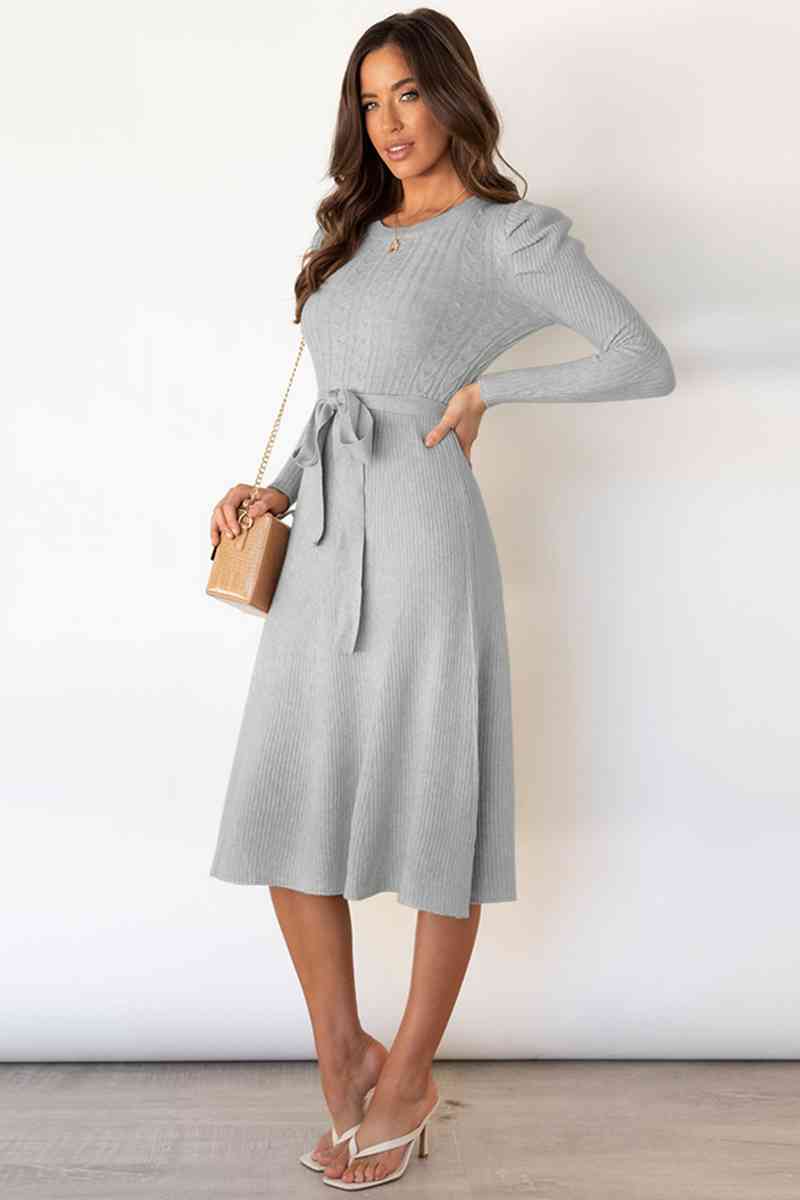 Cozy Tie Waist Sweater Dress