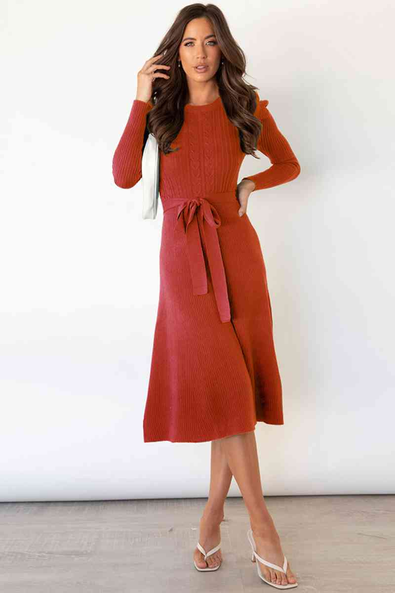 Cozy Tie Waist Sweater Dress