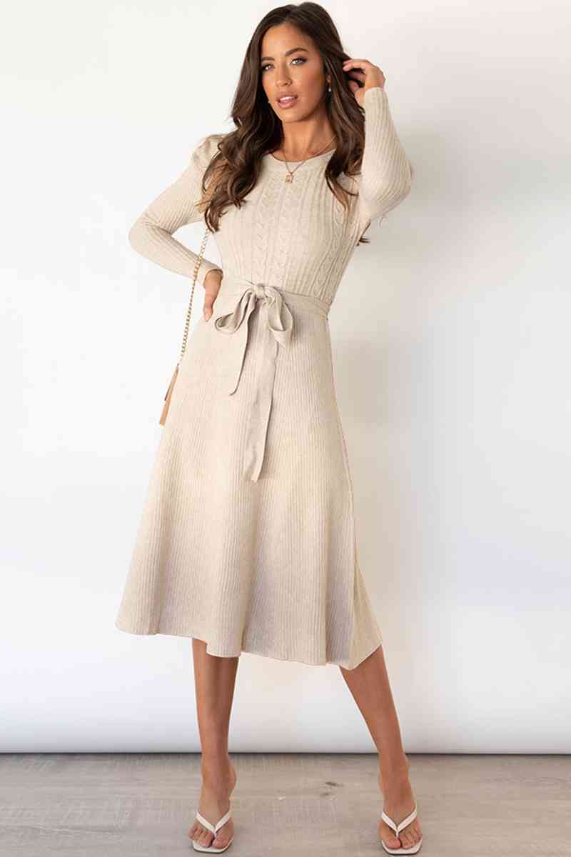 Cozy Tie Waist Sweater Dress