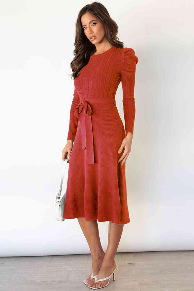 Cozy Tie Waist Sweater Dress