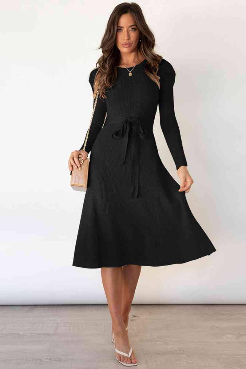 Cozy Tie Waist Sweater Dress