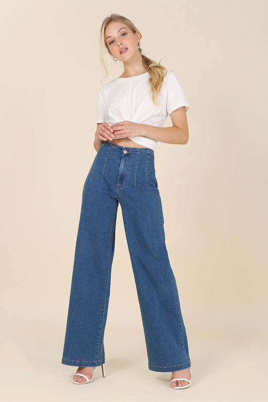 Robinson flared high waist pin tuck jeans