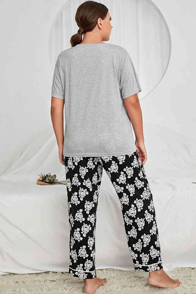 Plus Size Tee and Floral Pants Lounge Set
