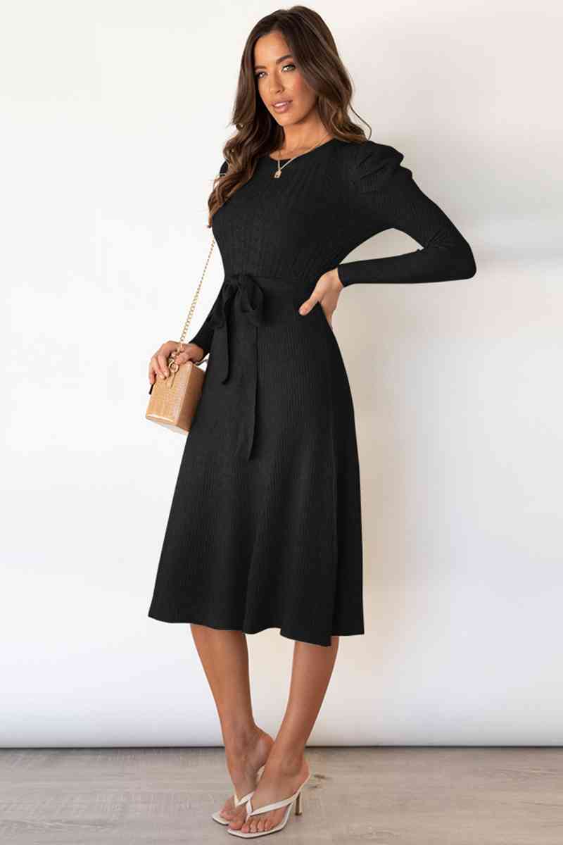 Cozy Tie Waist Sweater Dress