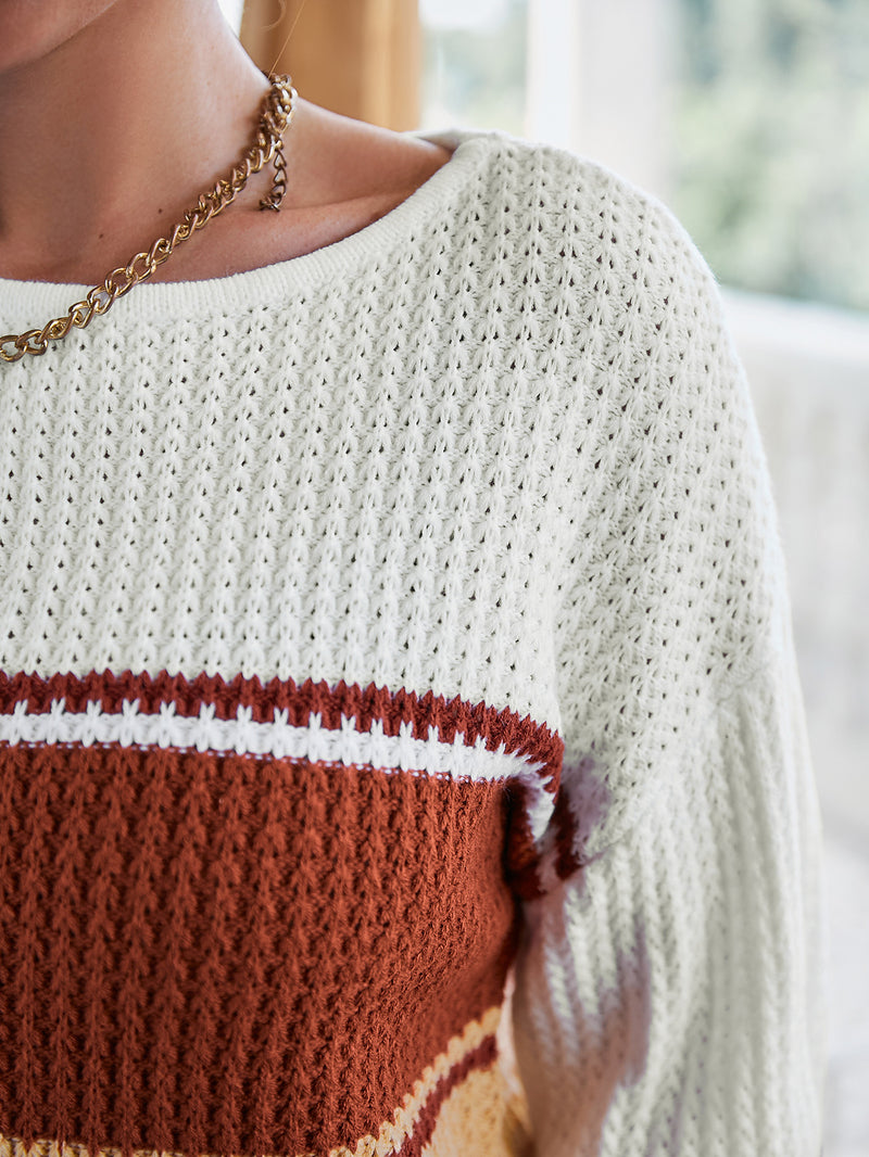 Plus Size Color Block Long Sleeve Sweater