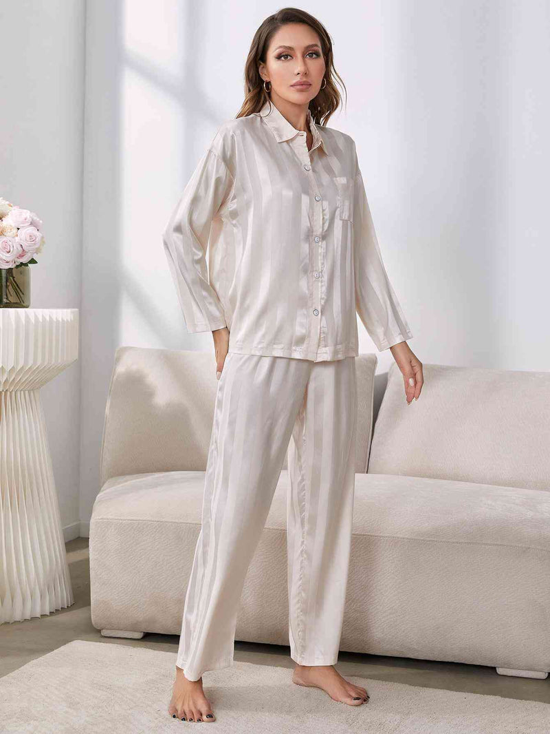 Crisp Button-Up Shirt and Pants Pajama Set