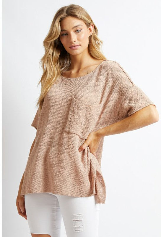 SOLID ROUND NECK 3/4 SLEEVE LOOSE TOP