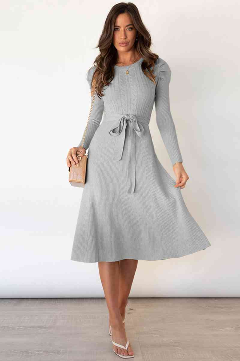 Cozy Tie Waist Sweater Dress