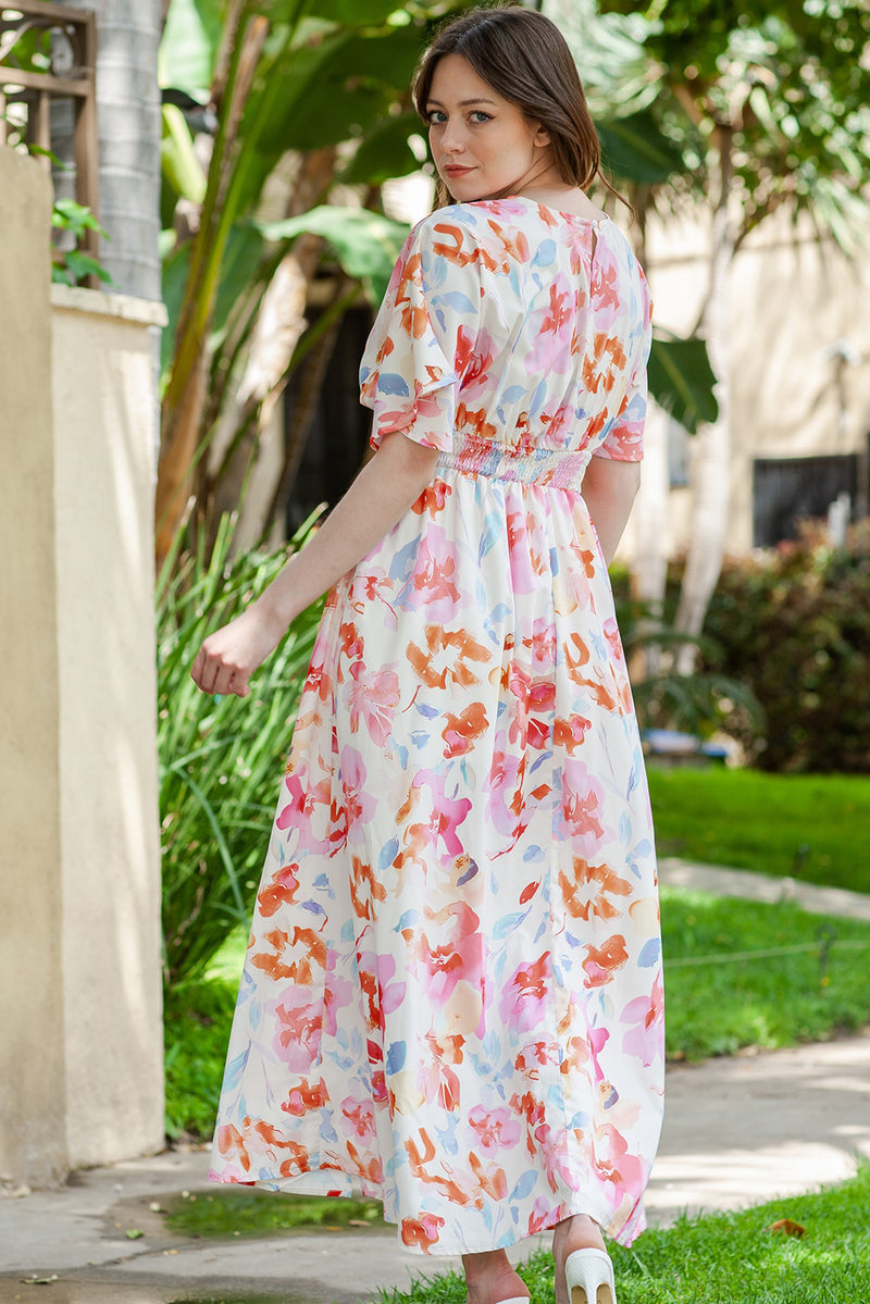 FLORAL DEEP V SLIT MAXI DRESS