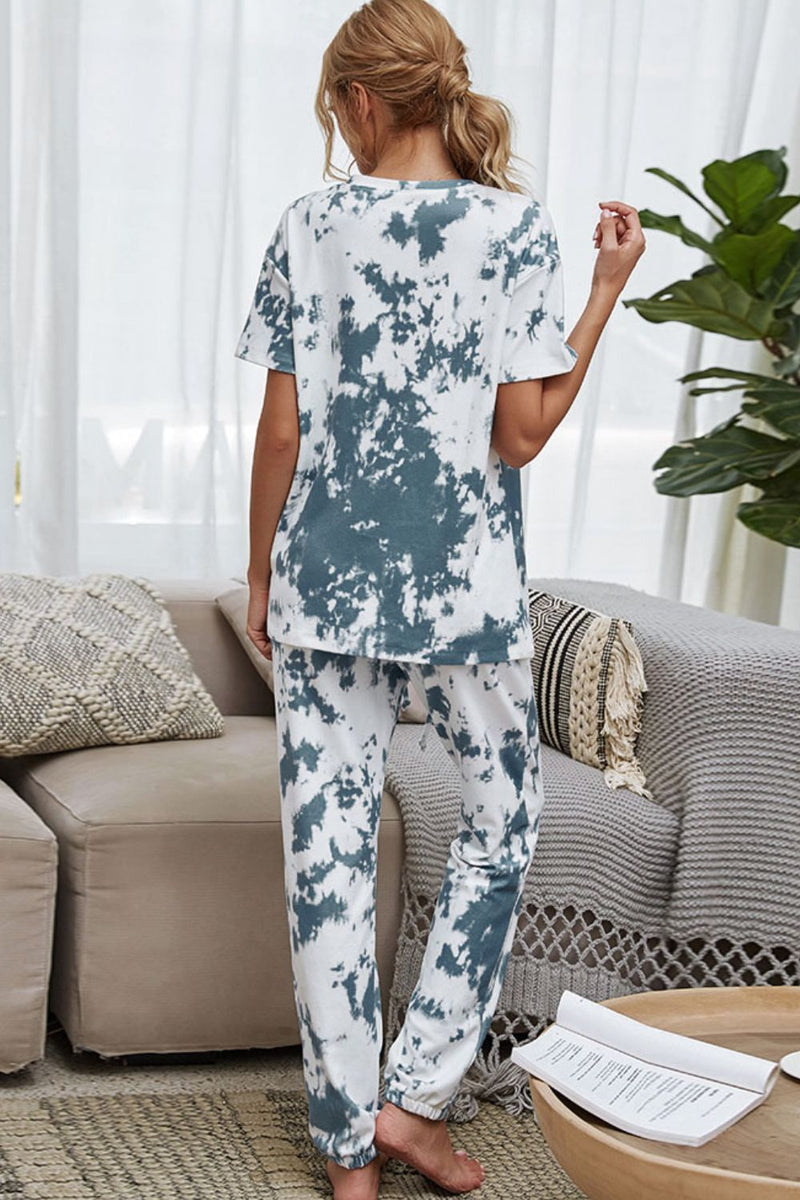 TIE-DYE TEE AND DRAWSTRING WAIST JOGGERS LOUNGEWEAR SET