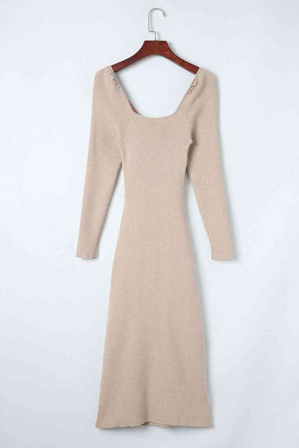 Crisscross Long Sleeve Slit Sweater Dress