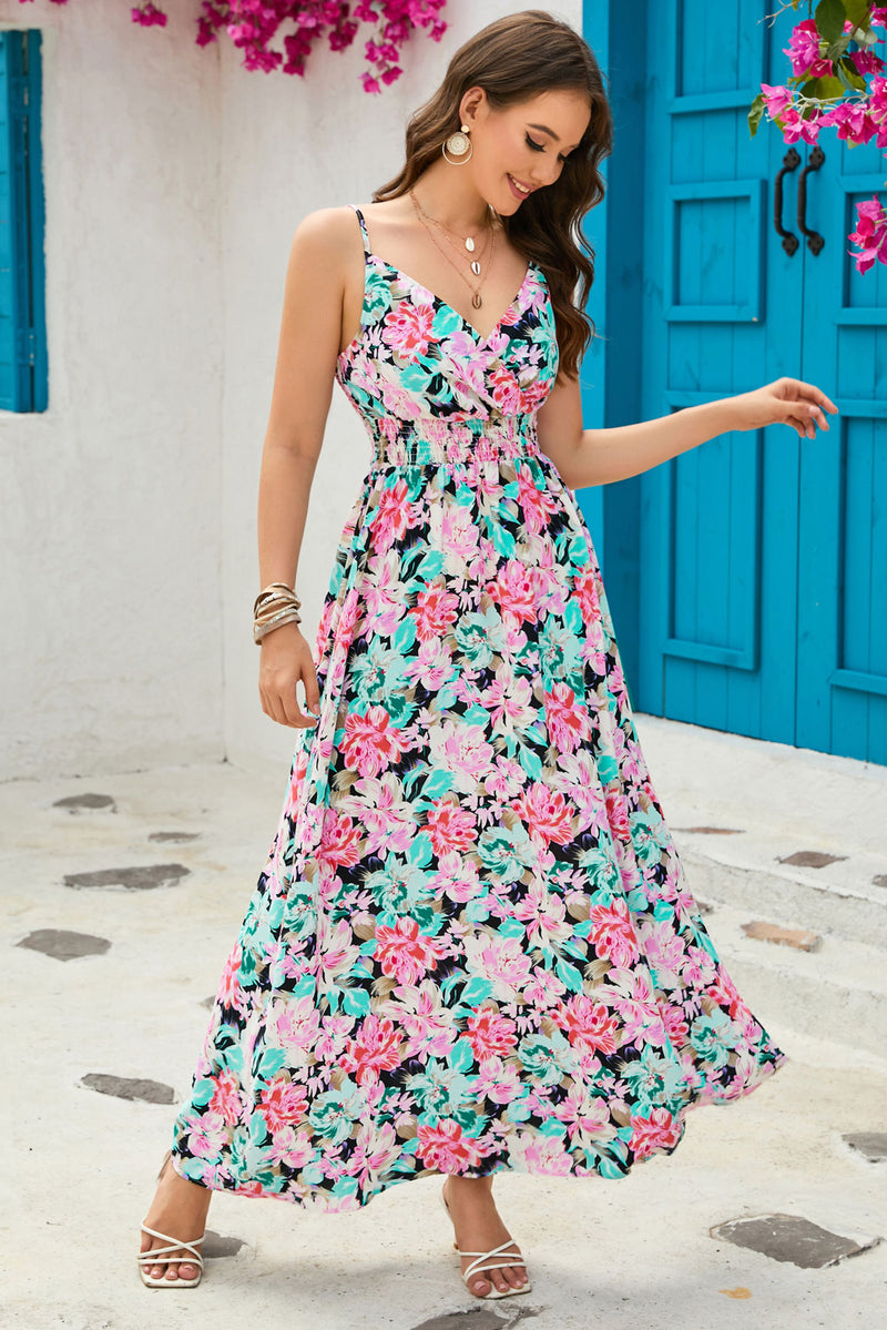 SUMMER FLOWER GARDEN SPAGHETTI STRAP MAXI DRESS