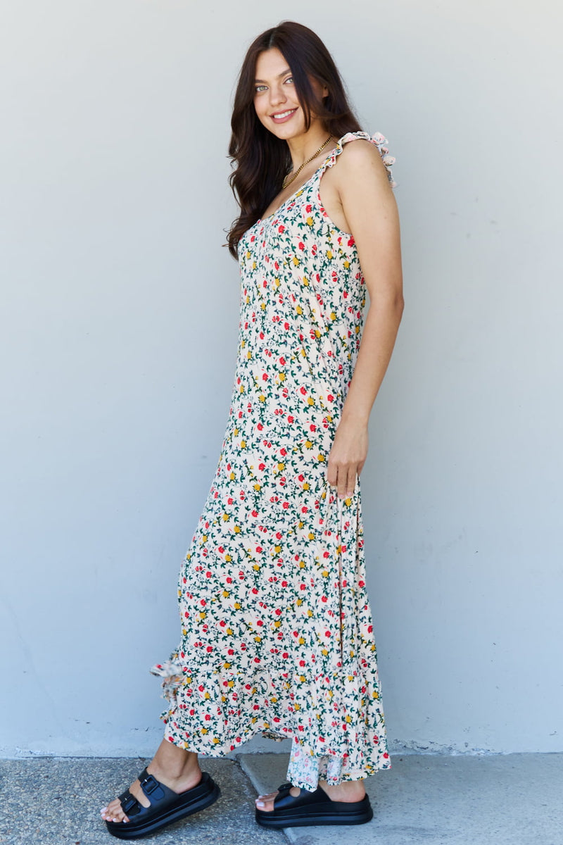 DOUBLJU IN THE GARDEN RUFFLE MAXI DRESS  - NATURAL ROSE