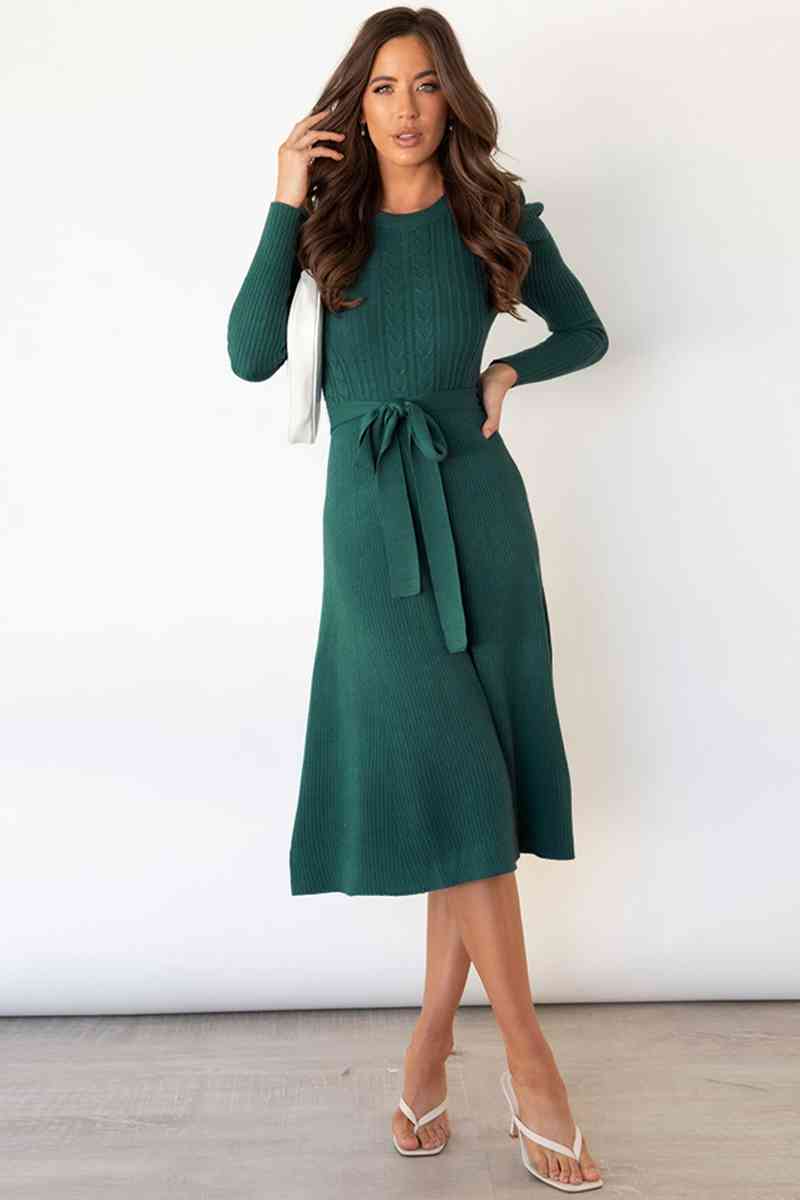 Cozy Tie Waist Sweater Dress