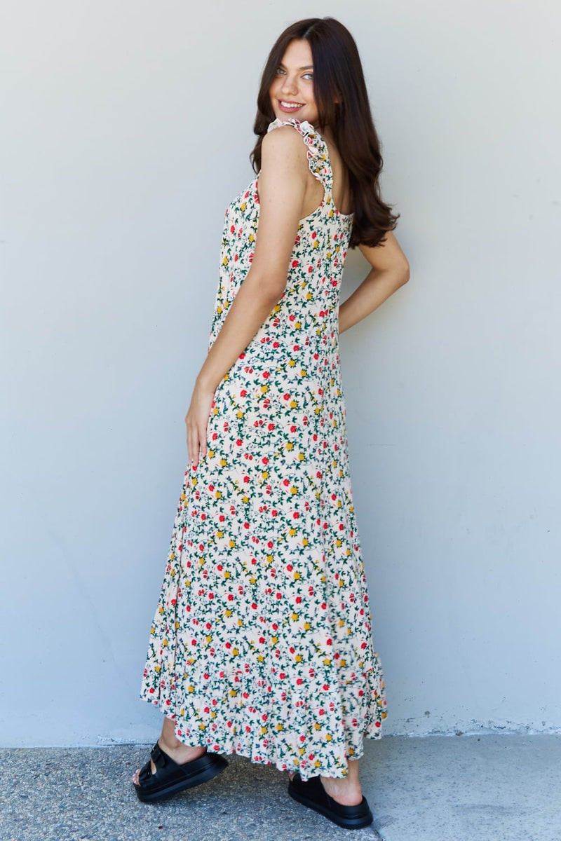 DOUBLJU IN THE GARDEN RUFFLE MAXI DRESS  - NATURAL ROSE