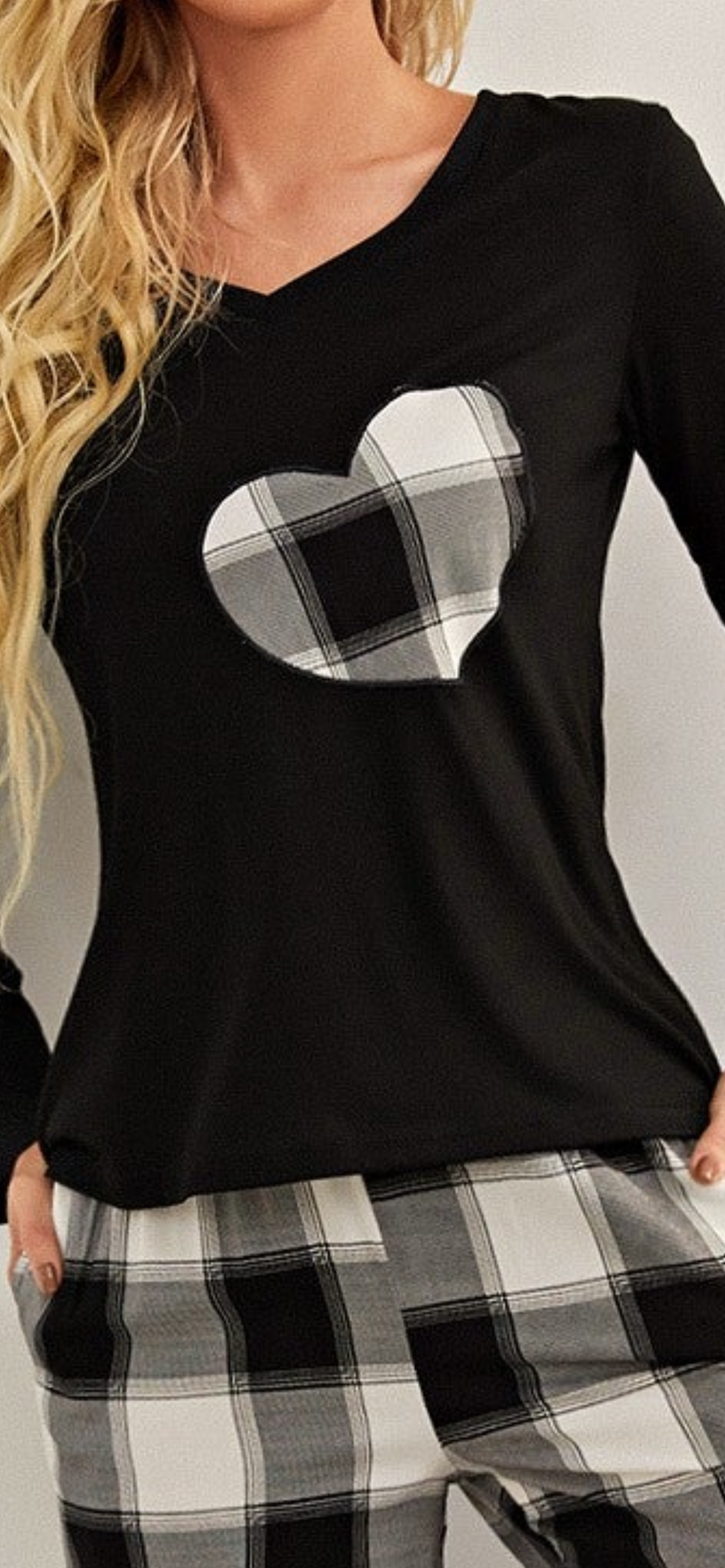 Plaid Heart Top and Pants Lounge Set