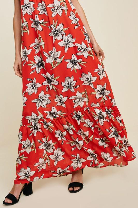 FLORAL TIE STRAP ALOHA  MAXI DRESS